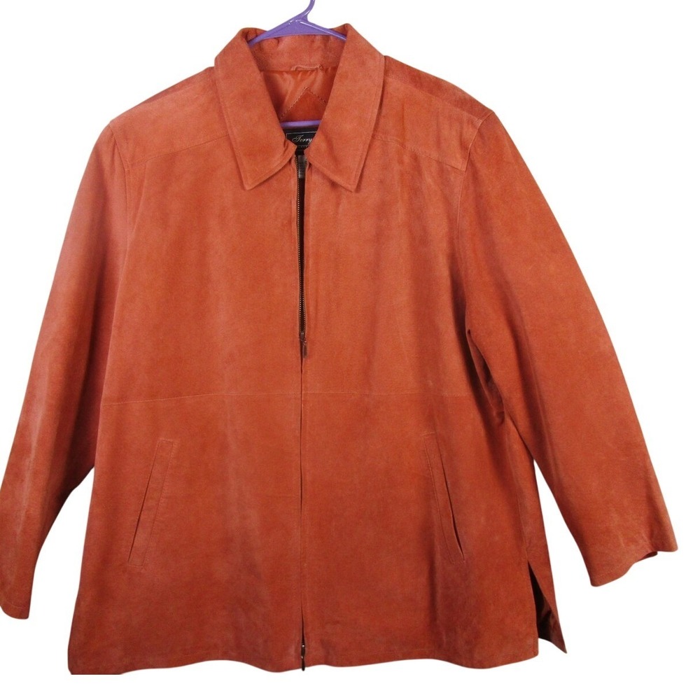 Terry Lewis Classic Luxuries Burnt Orange Genuine Leather Suede Zip Jacket 1X